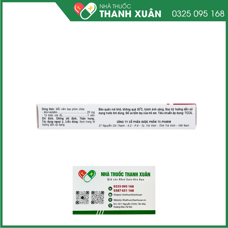 Atorvastatin 20mg TV.PHARM điều trị tăng cholesterol máu và dự phòng tiên phát biến cố mạch vành